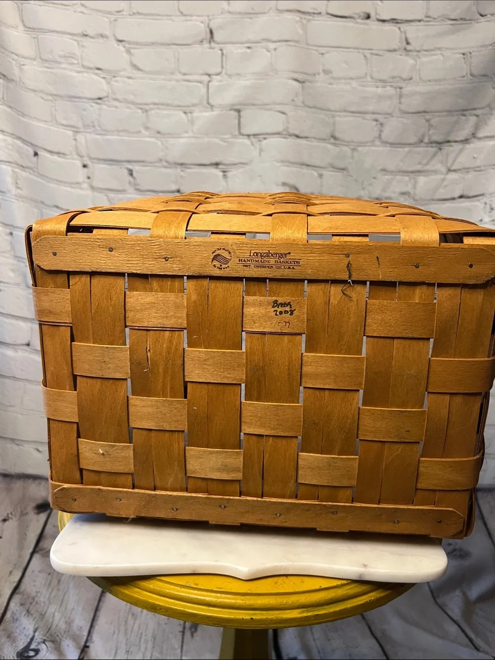 Longaberger 2008 Handwoven large Basket Plastic Protector Liner D-Ring Vintage
